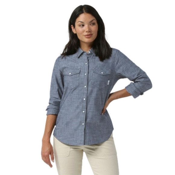 STIO Ashton Chambray Western Cut  Collared Blue Cotton Snap Down Top Size XS - Picture 1 of 4